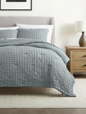 Ienjoy Seersucker Box 3-Piece Comforter Set Light Blue King / Cal King